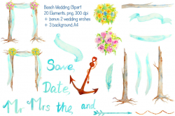 Hand Painted Watercolour Beach Wedding Arch clipart for