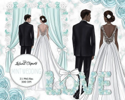 Wedding clip art Bridal clipart Love clipart Mint wedding | Fashion ...
