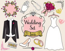 Doodle chalkboard wedding clipart: WEDDING CLIP