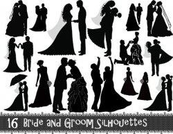 Instant Download 16 Digital Bride and Groom Silhouette Clip Art ...