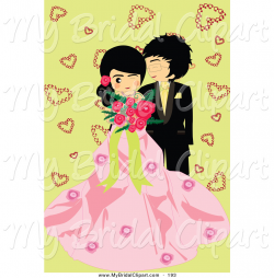 Bridal Clipart of a Cute Wedding Couple over Green with Patterned ...