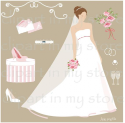 Elegant Silhouette Brides Clip Art, bridal shower, wedding invitation,  card, print, digital clipart, fashion illustration