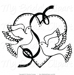 Bridal Clipart of a Coloring Page of Two Flying Doves with a Ribbon ...
