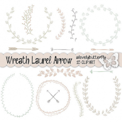 Hand Draw Wreath Laurel Clipart, Wedding Invitation Digital, Vintage ...