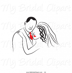 Bridal Clipart of a Line Drawn Bride and Groom with a Red Tie and ...