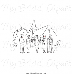 Bridal Clipart of a Line Drawn Happy Wedding Party with Red Accents ...