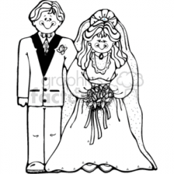 black and white wedding couple clipart. Royalty-free clipart # 146252