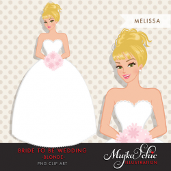 Blonde Bride Clipart. Bride to be wedding clipart character