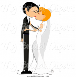Bridal Clipart of a Young Bride and Groom Kissing at the Altar on ...