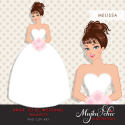 Brunette Bride Clipart. Bride to be wedding clipart character