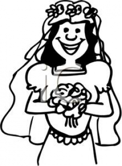 Clipart Picture: Black and White Smiling Bride
