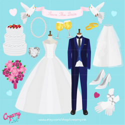 Wedding Bride & Groom Digital Vector Clip art/ Bridal Shower