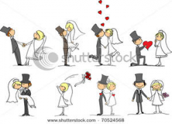 Bride and Groom In Love, Posing For Picutres - Clipart