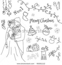 A Bride and Groom with Merry Christmas Icons - Clipart