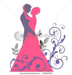 Bride and Groom Clip Art | Bride and Groom Silhouettes with Flourish ...
