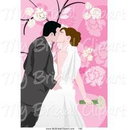 Bridal Clipart of a Loving Wedding Couple Kissing on a Pink ...
