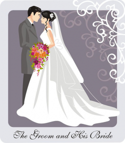 Wedding Couple Illustration and Clip Art with Scroll