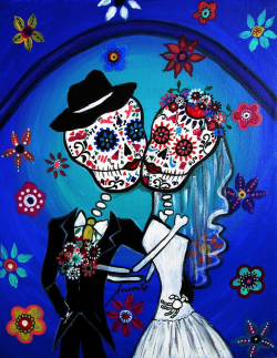 DIA De Los Muertos Art | Dia De Los Muertos Kiss The Bride Painting ...