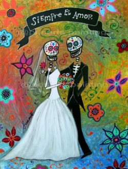DIA De Los Muertos Art | Dia De Los Muertos Kiss The Bride Painting ...