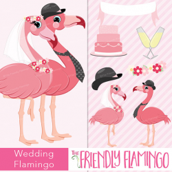 Wedding flamingo clip art, bridal couple flamingo clipart ...