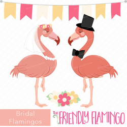 Wedding flamingo clip art bridal couple flamingo clipart