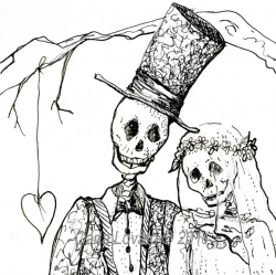 Black And White Skeleton Wedding Clip Art For Halloween Card ...