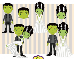 Halloween Frankenstein and his Bride clipart images