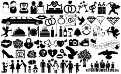 Wedding Icons Symbols Silhouette | Silhouettes Vector | Pinterest ...