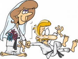 Cartoon of a Karate Bride and Groom - Royalty Free Clipart Picture