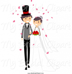 Bridal Clipart of a Happy White Wedding Couple Walking down the ...