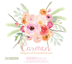 Watercolor Clipart, Floral PNG, Wedding Bouquet, Arrangement ...