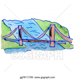 Stock Illustration - Watercolor iron bridge over the river and green ...