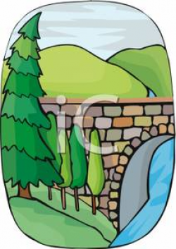 Stone Arch Bridge Over A Creek - Royalty Free Clipart Picture