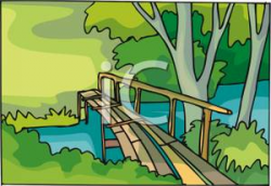 Wooden Bridge Over A Creek - Royalty Free Clipart Picture