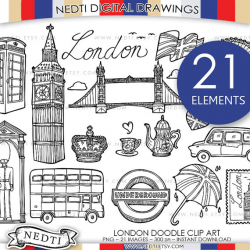 London Doodle Clip Art, England Clipart, PNG, Instant Download ...