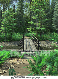 Stock Illustration - Woodland path and bridge. Clipart Drawing ...