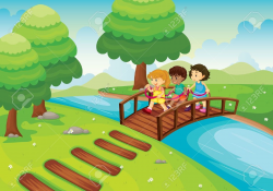 cartoon park background | wooden bridge , detailed illustration of a ...