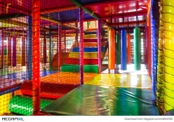 Kids Running Inside A Colorful Indoor Playground Stock Photo ...