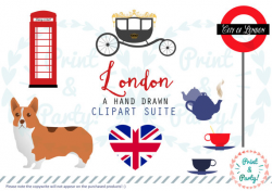 London Themed Clipart Suite , Digital Scrapbooking Resources , Corgi ...