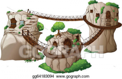 Vector Illustration - Tree houses with hanging bridges. EPS Clipart ...