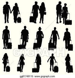 Vector Stock - People man and woman with travel bag silhouette ...