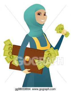 Vector Art - Muslim business woman with briefcase full of money. EPS ...