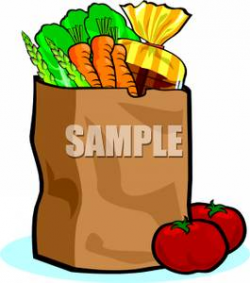 A Colorful Cartoon of a Shopping Bag with Vegetables and Bread ...