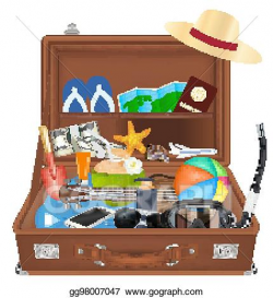 Vector Clipart - Open suitcase bag with beach travel object ...