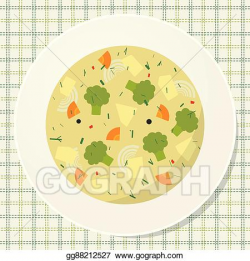 Vector Clipart - Plate of vegetarian broccoli soup on the table ...
