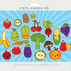 Kawaii clipart - cute food clip art Japanese vegetables fruit ...