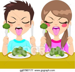 Vector Art - Kids disgusted eating broccoli. EPS clipart gg67987177 ...