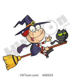 Halloween Clipart #68053: Happy Halloween Witch and Cat Flying on a ...