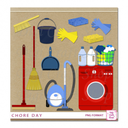 Digital Cleaning/Chore day Clipart. Washing machine, mop, broom ...
