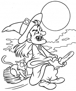Halloween Witch On A Broom Coloring Pages Collection | Coloring For ...